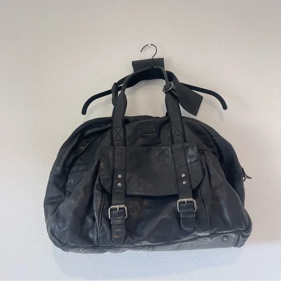 Rustic Town Black Leather Duffel Bag Casanova Travel - Picture 2 of 13